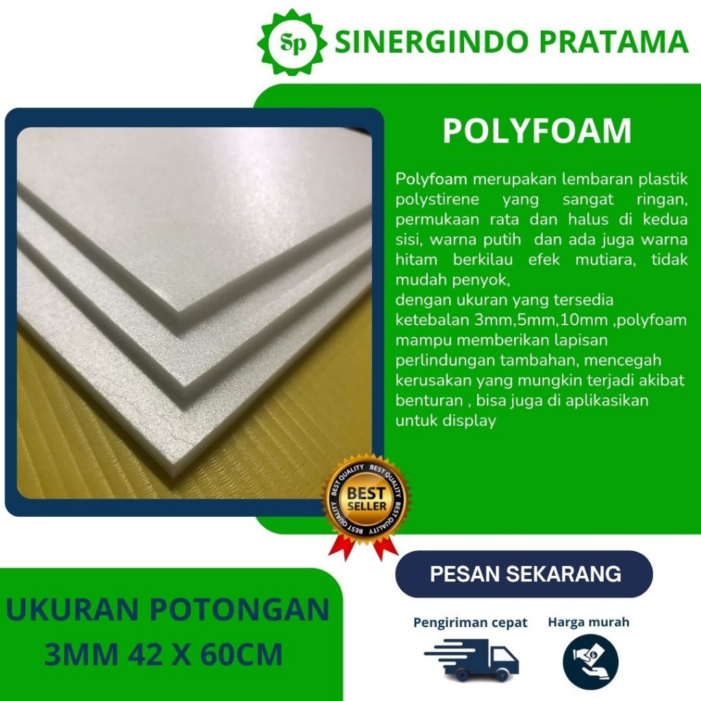 

Polyfoam / busa poliuretan / polystyrene / potongan ukuran 3mm 42 x 60cm