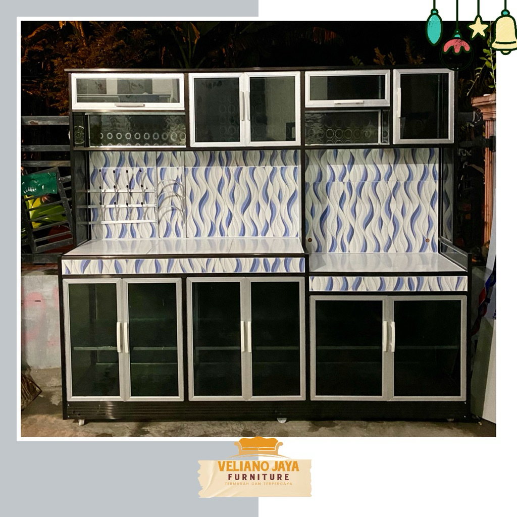 Meja Dapur / Meja Kompor Full Kaca Riben // Bahan Alumunium & Kaca