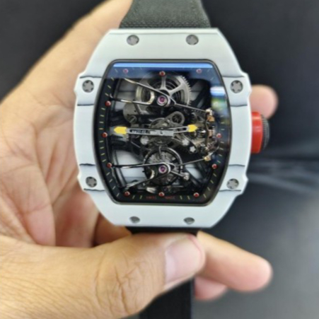 JAM TANGAN 27-02 RAFAEL NADAL WHITE REAL NTPT CARBON CASE TURBILLON 43MM BLACK NYLON STRAP RM 27-02