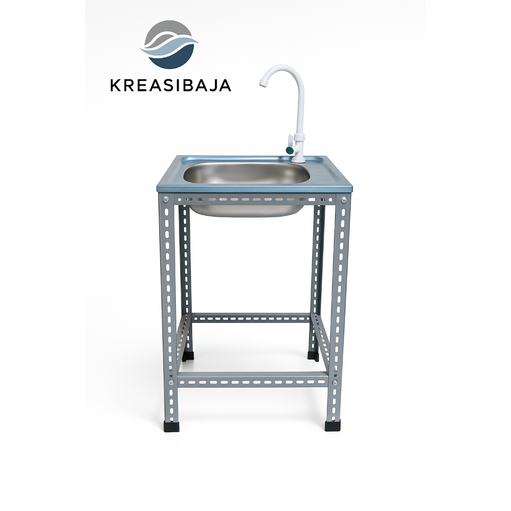 Wastafel Portabel Cuci Piring Kerangka Besi Siku Lubang Tebal 1.5mm Kuat