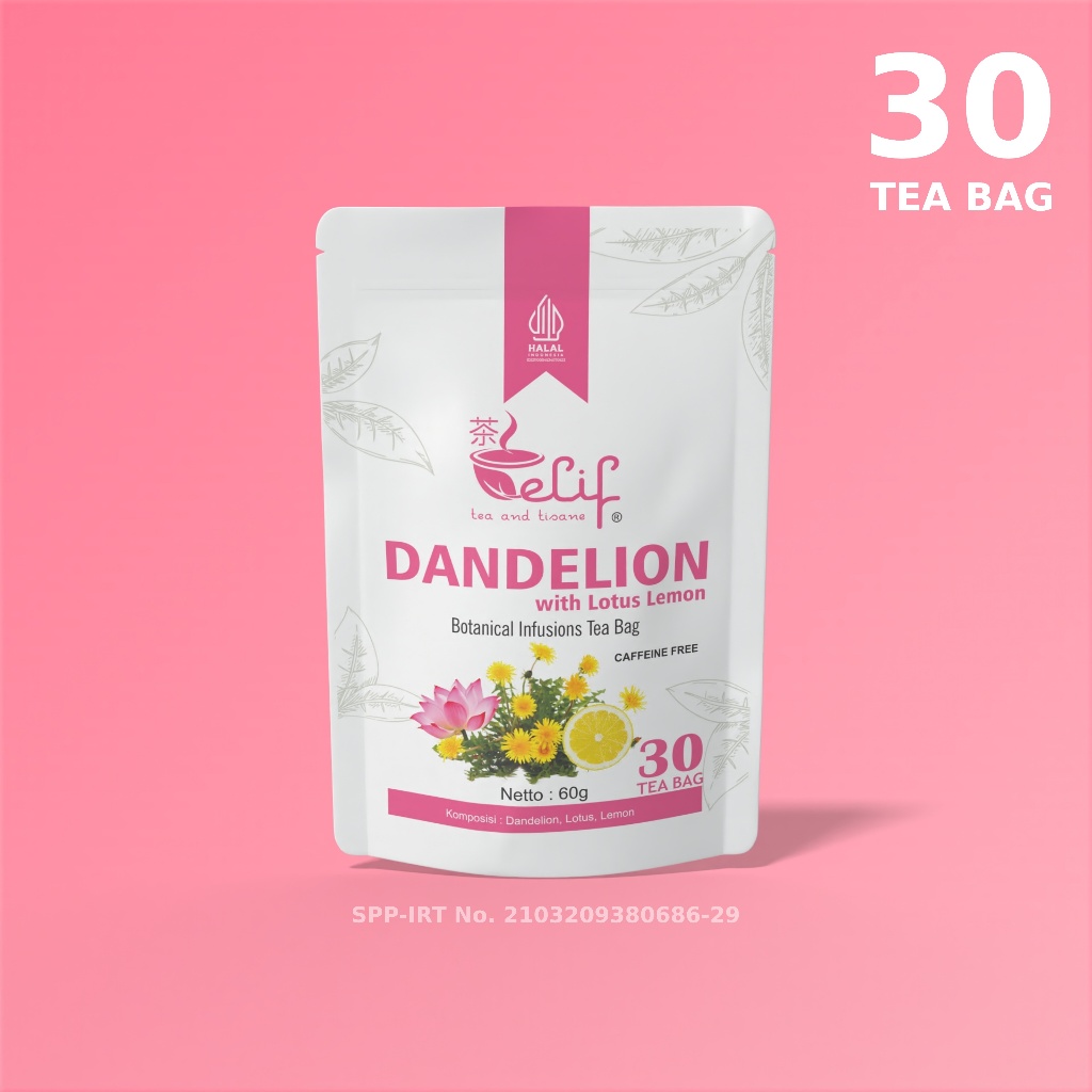 

ELIF TEA AND TISANE Dandelion Lotus Lemon Tea : Clean Toxic, Slimming & Detox | 30 Tea Bag
