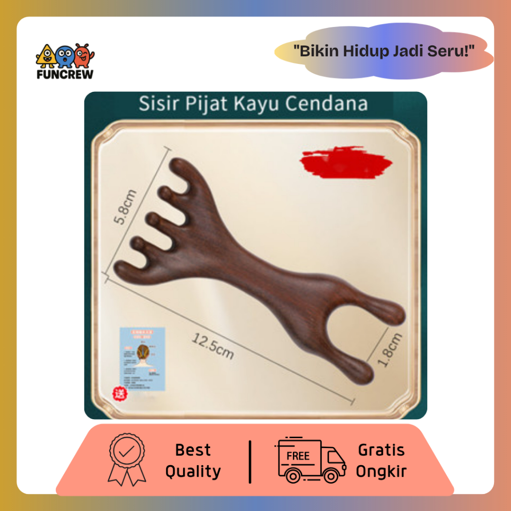 [FUNCREW] Sisir Pijat Kayu Cendana Alat Pijat Kepala - Penggaruk Kepala Kecil Sisir Rileksasi