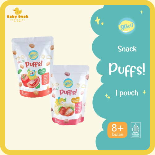 

Grouu - Puffs! Strawberry Banana/Tomato Herbs - Camilan MPASI - Snack Sehat - NO MSG - Snack Bayi - Cemilan Biskuit Bayi