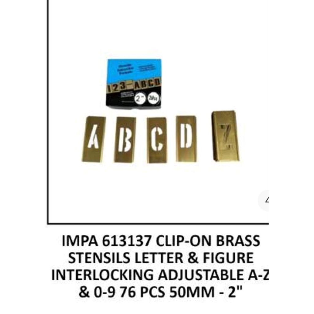

impa 613137 Clip on brass stensil letter & figura