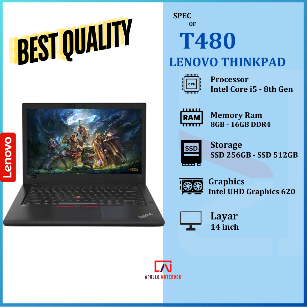 Lenovo Thinkpad T480 T480s i5/i7 16GB SSD 1TB - Laptop 14" - Second Mulus Bergaransi