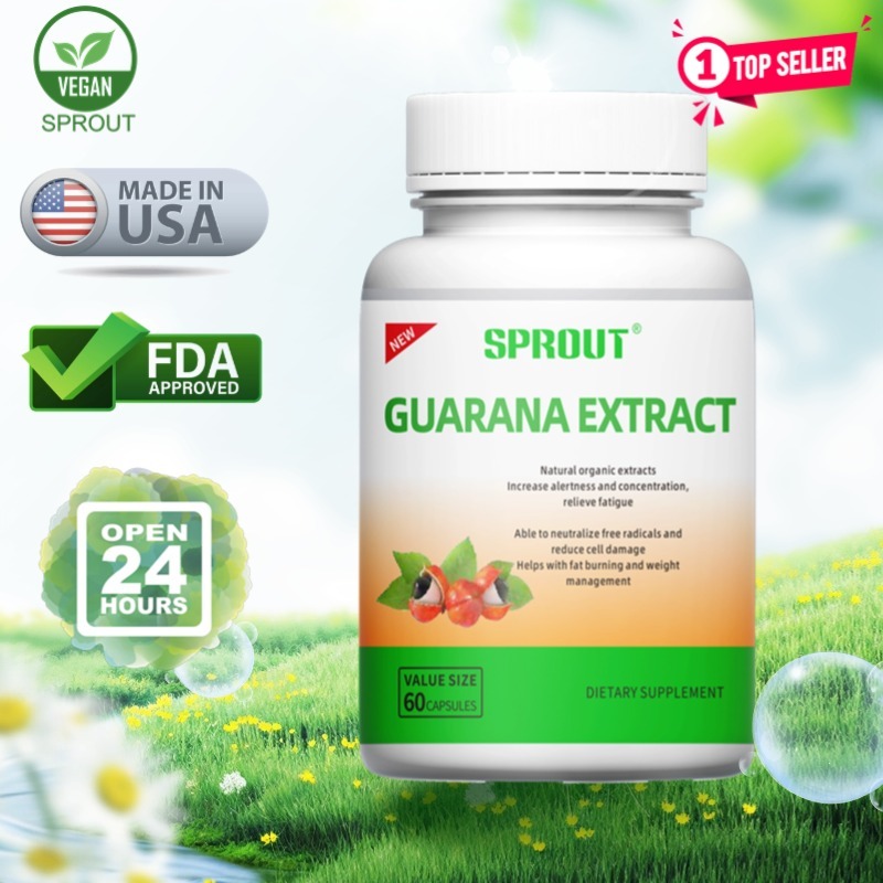 Guarana Extract, Ekstrak Organik Alami, Mengurangi Letih, Bantuan dalam Pembakaran Lemak, 60 Capsul