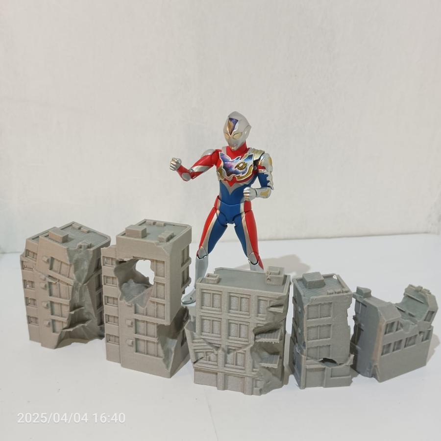 Set Ruined Destroyed City Diorama gedung hancur V2 untuk shf Ultraman Ultra Act SHM Godzilla Neca Ka
