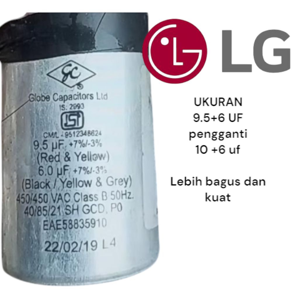 KAPASITOR MESIN CUCI LG 9.5 UF + 6 UF 10 UF + 6 UF MESIN CUCI LG 2 TABUNG