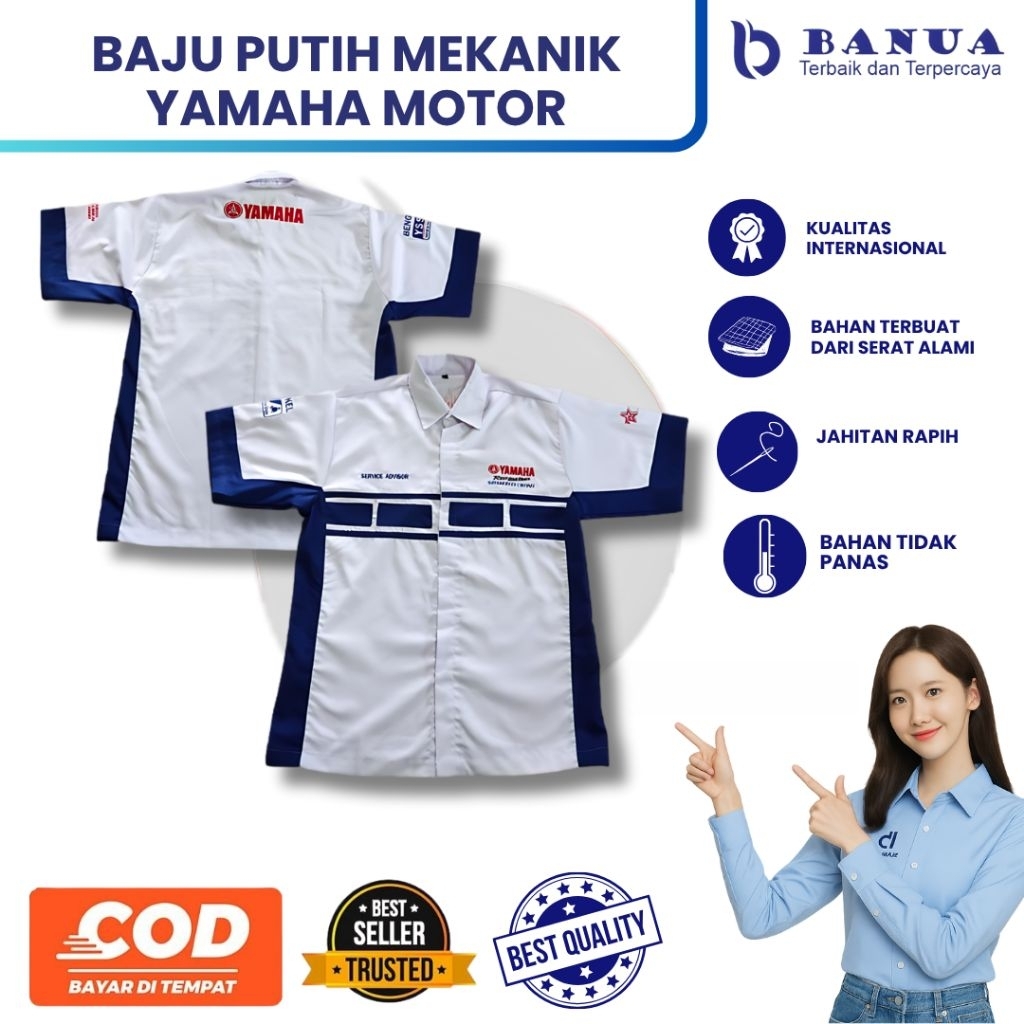 Baju Seragam  Standar Service Advisor Yamaha | Kemeja Putih Biru Yamaha | Baju Kerja Pria Wanita