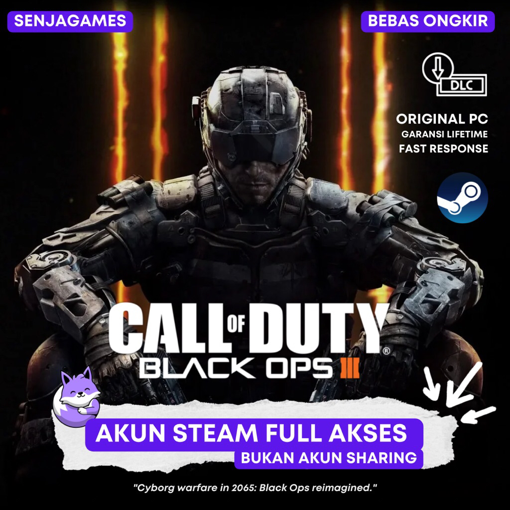 AKUN STEAM CALL OF DUTY BLACKOPS III ORIGINAL PC STEAM GAME BEBAS GANTI DATA TERMURAH DI SHOPEE :)