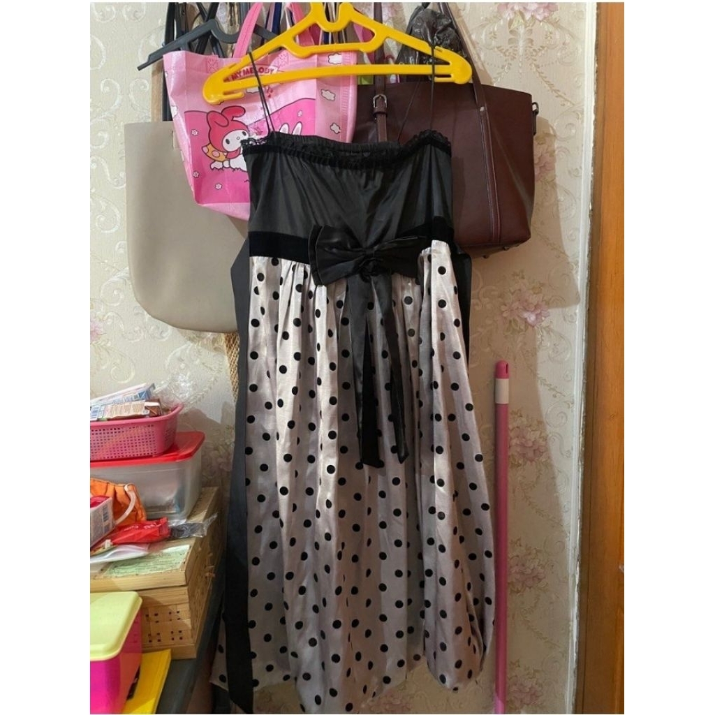 Gaun Pesta Model Balon Dress Tile Pita Lace Polkadot Satin