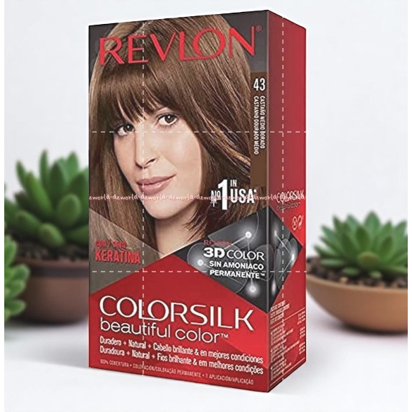 Revlon Colorsilk Beautiful Color 43 Medium Golden Brown Cat Rambut Coklat Muda Emas Blonde Pewarna R