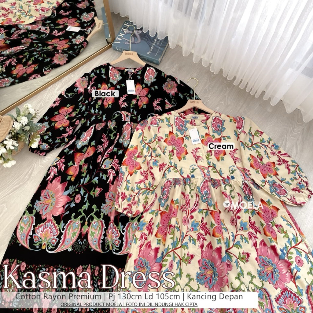 KASMA DRESS / FEUMI DRESS KOMBINASI MOTIF RAMPEL BY MOELA / GAMIS KATUN MURAH