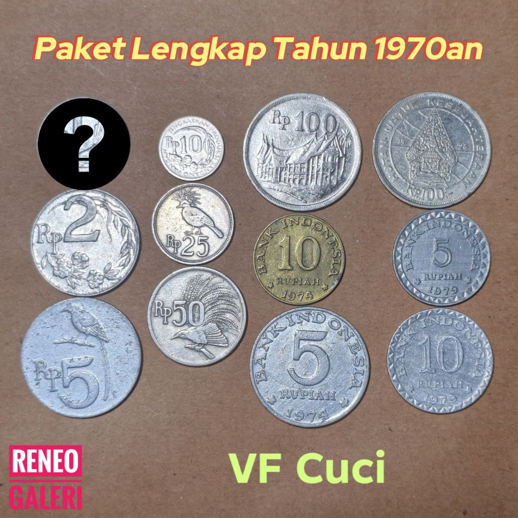 VF Paket Lengkap Koin Tahun 70-an set Logam asli uang kuno rupiah Indonesia original asli 1970 1971 
