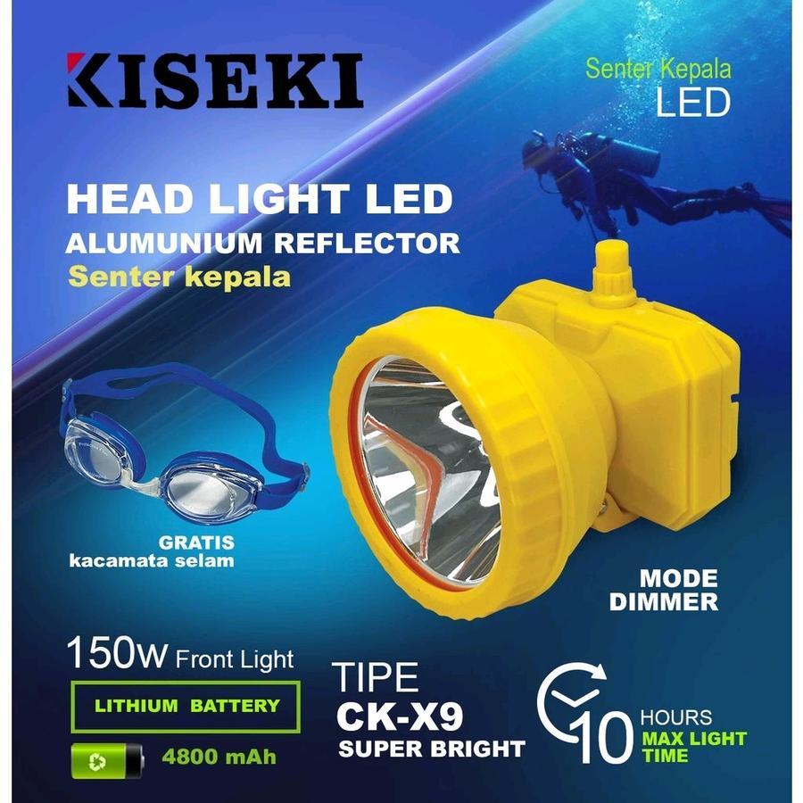 COD Senter kepala Selam Kiseki CK-X9 Bonus Kacamata selam / Senter Kepala Kiseki 150W CK-X9 | 4800mA