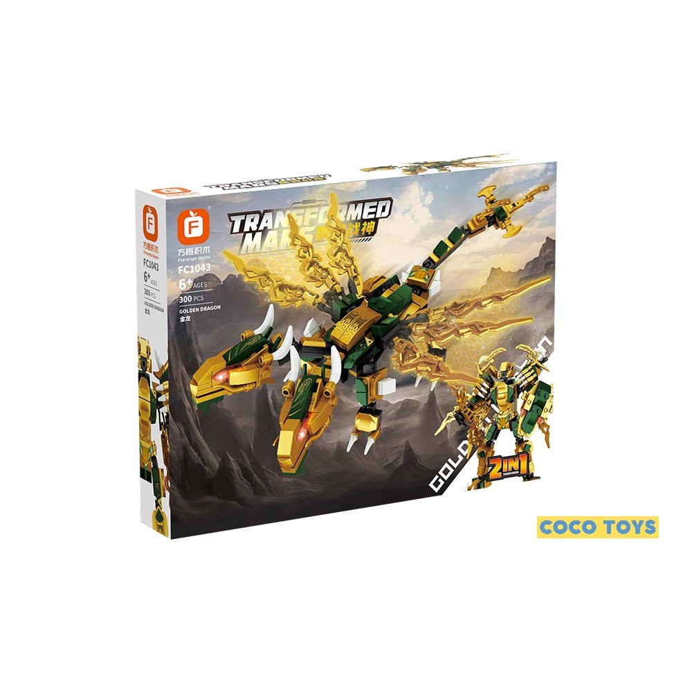 Forange Block Golden Dragon Transformed Mars 2 in 1 FC1043 - Brick Robot dan Naga  - Mainan Balok - 