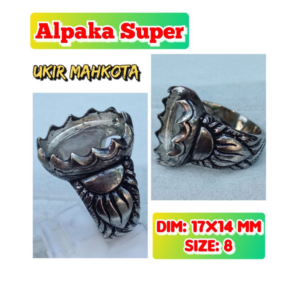 cincin emban batu akik batu permata alpaka super ukir mahkota.18