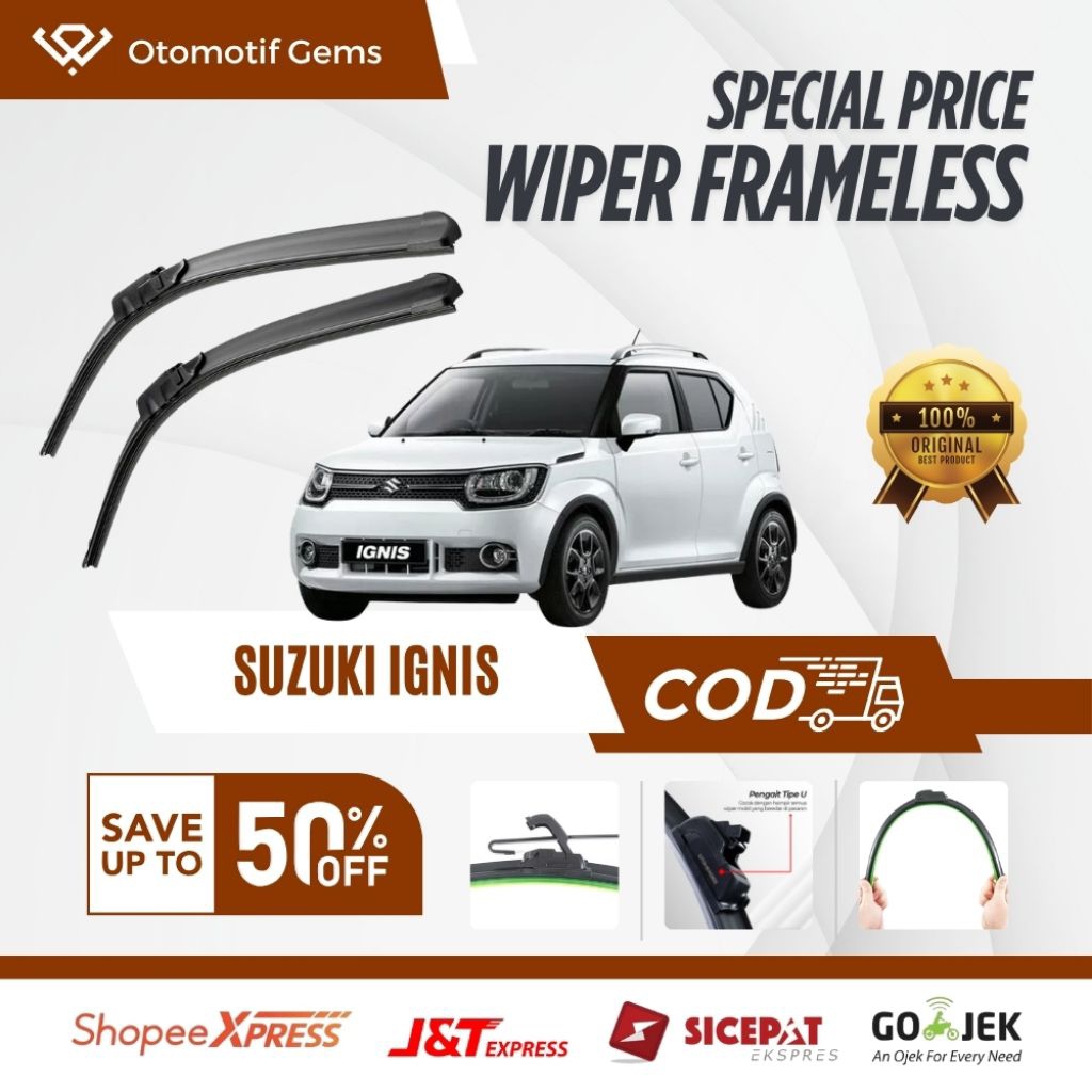Wiper Frameless Mobil Suzuki Ignis Halus Anti Suara Sepasang Isi 2 Pcs Kanan Kiri | Wiper Kaca Mobil