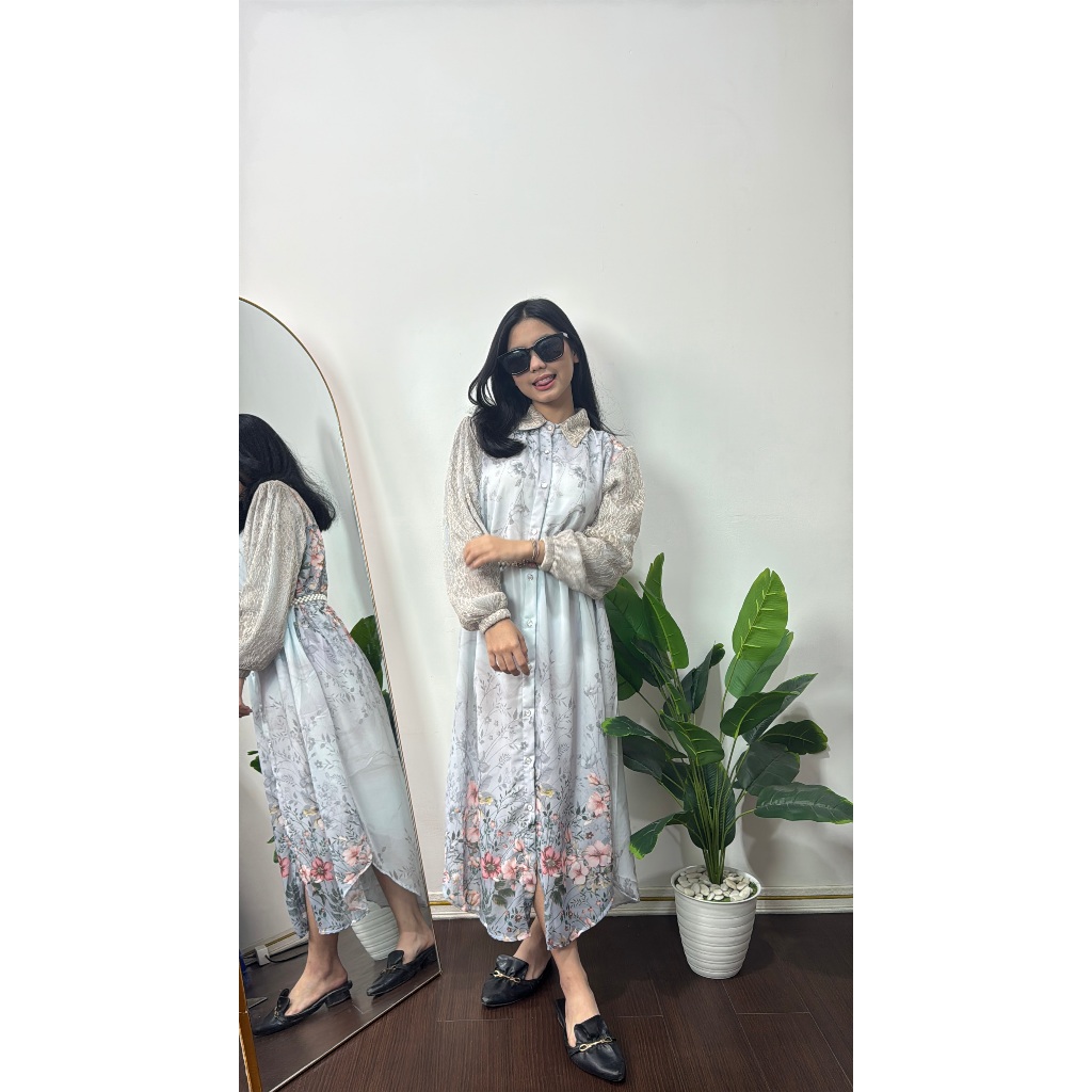 Tunik Panjang Tunik Elegan Long Tunik Atasan Tunik Mewah Motif Bunga Cantik Free Belt Mutiara