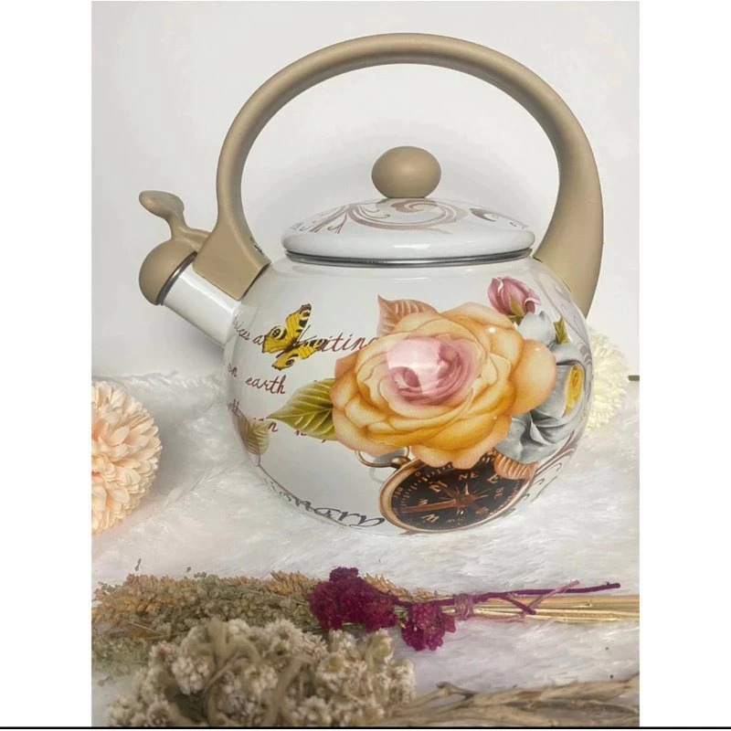 Teko bunyi enamel bunga 2.2 Liter / ketel enamel / kettle bunyi enamel bunga kembang / ceret bunyi /