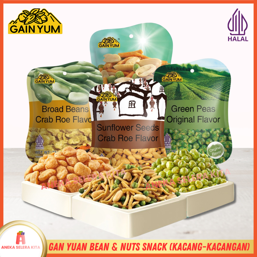 

Gan Yuan Cemilan Kacan-Kacangan Rasa Crab Roe Flavour Beans Peas Original & Sunflower Seed Halal 40g