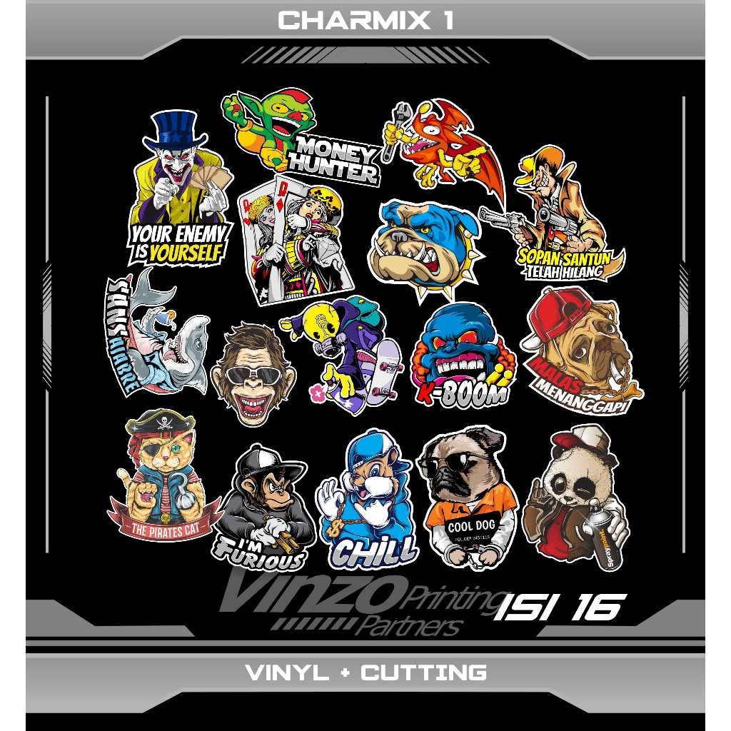 

16 Pcs Stiker Lucu Mix Waterproof untuk Laptop,Gitar,Helm Dll