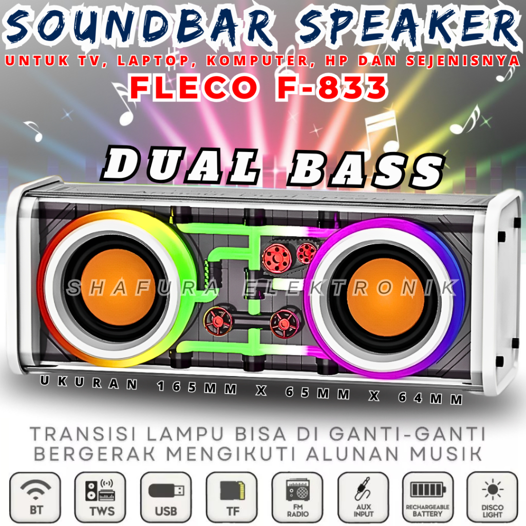 PROMO Speaker Bluetooth Fleco F-833 Full Bass | Untuk Tv, Laptop, Komputer, Hp Soundbar Fleco F-833 