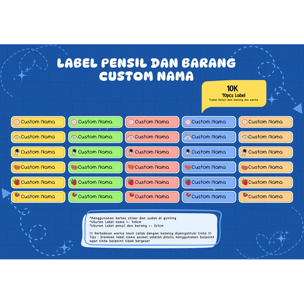 

Stiker Label Pensil dan Barang 70pcs - Custom Nama