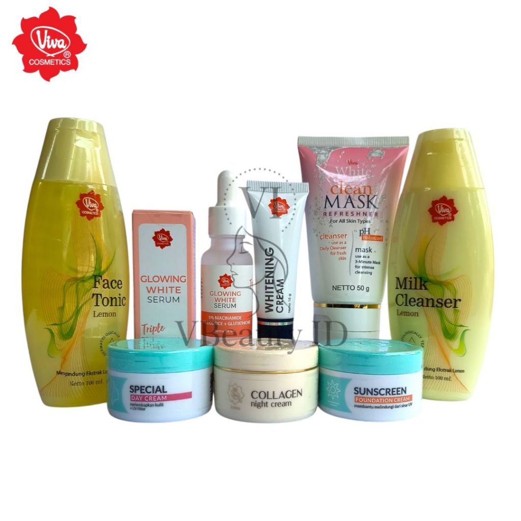 Paket Viva Skincare Glowing Anti Flek Hitam  |  Jerawat Berminyak Acne Oily Kusam Normal Skin