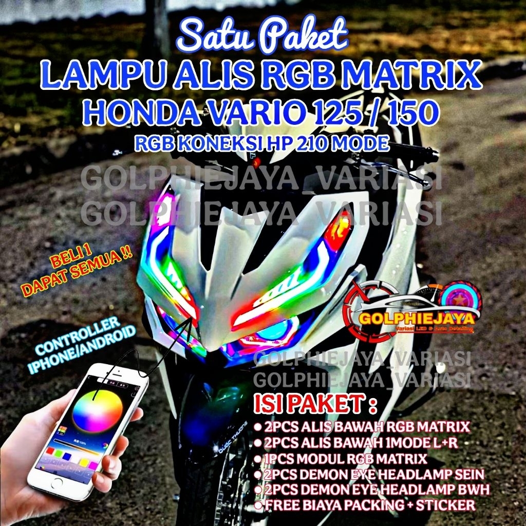 Lampu alis drl 1 Set alis bluetooth rgb vario 125 150 free devil eye / alis RGB Matrix vario all new