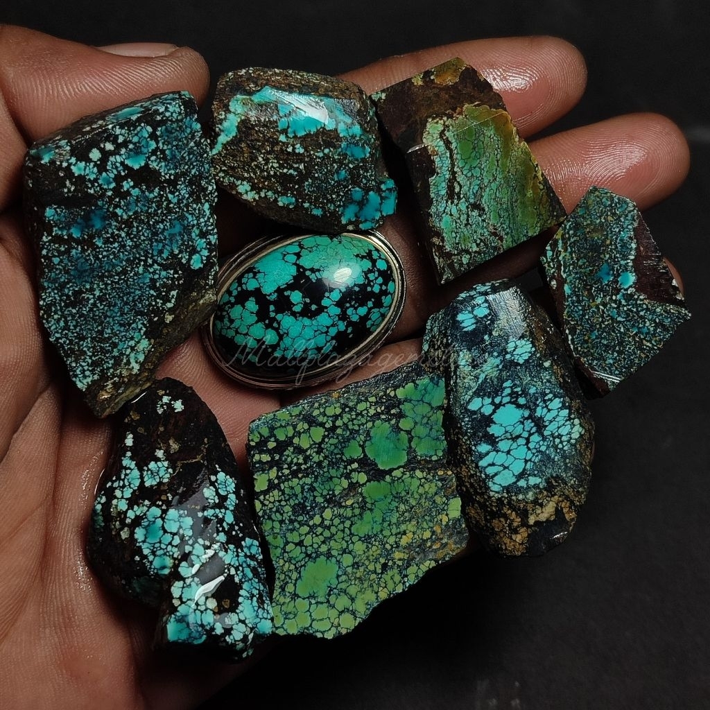 bahan batu pirus hubei 100% asli natural ( TANPA DYED ) / bongkahan batu pirus hubei / batu pirus hu