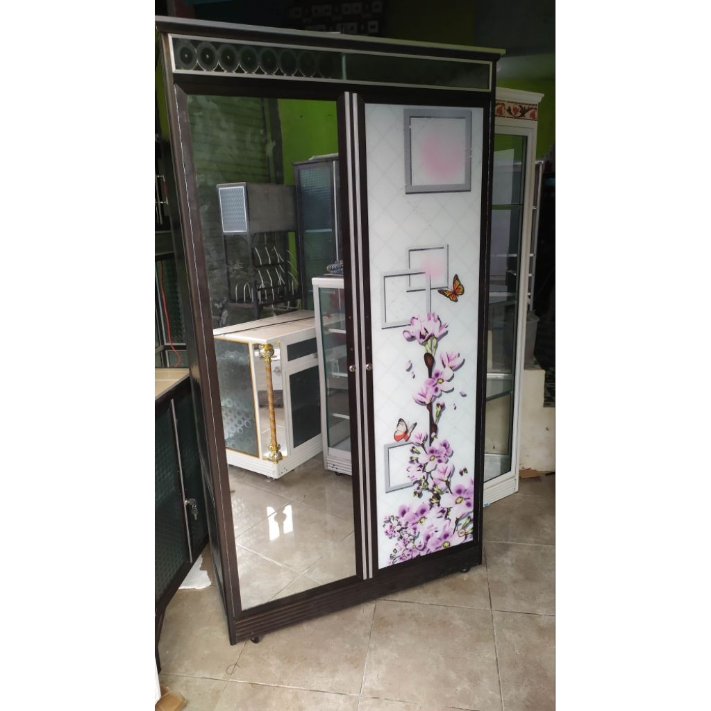 lemari baju 2 pintu kaca printing