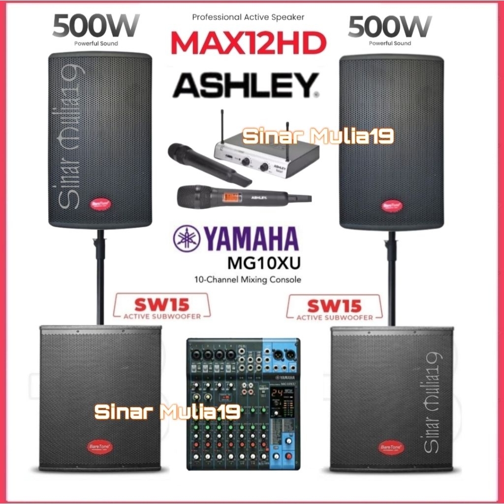 Paket Sound System Mixer Yamaha MG10XU Original Speaker Aktif BareTone MAX12HD Subwoofer Aktif BareT