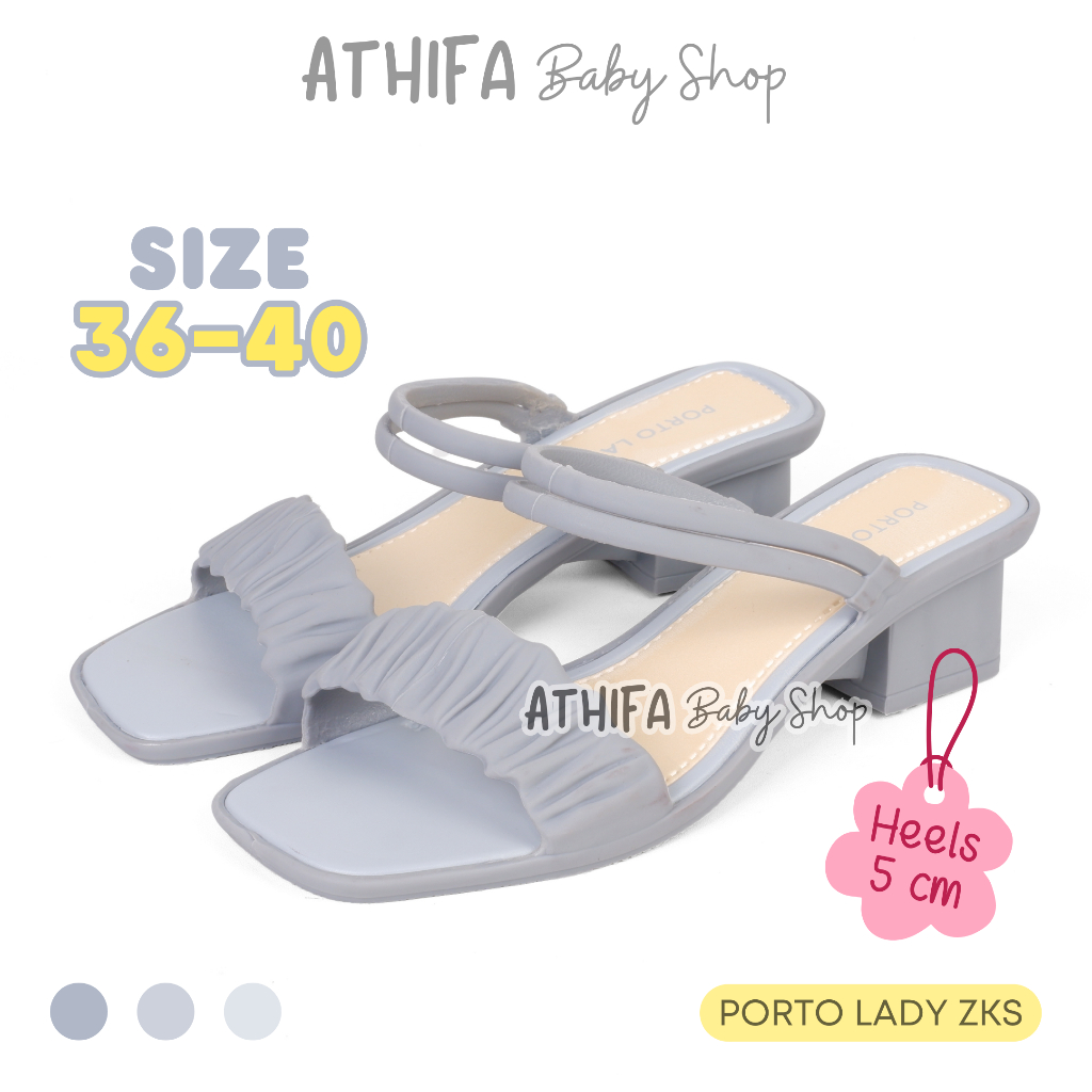 Sandal Wanita Tali Karet Terbaru Sendal Jelly Wedges Cantik Korean Style Porto Lady ZKS Abu