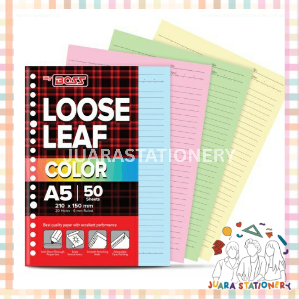 

JUARASTATIONERY Loose Leaf Big Boss A5 isi 50 Warna / Isi Binder Warna Refill Binder