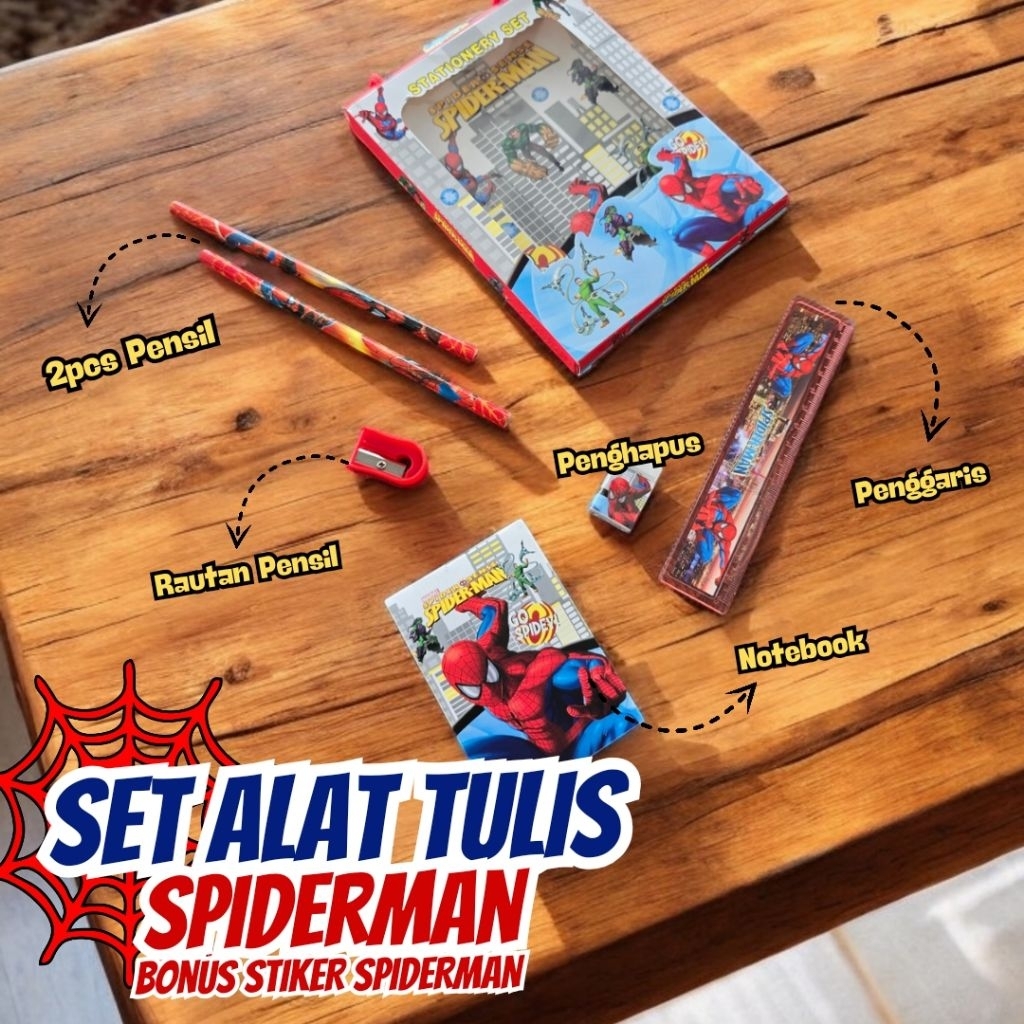 

Set alat tulis spiderman grosir bingkisan ulang tahun anak tema spiderman superhero murah