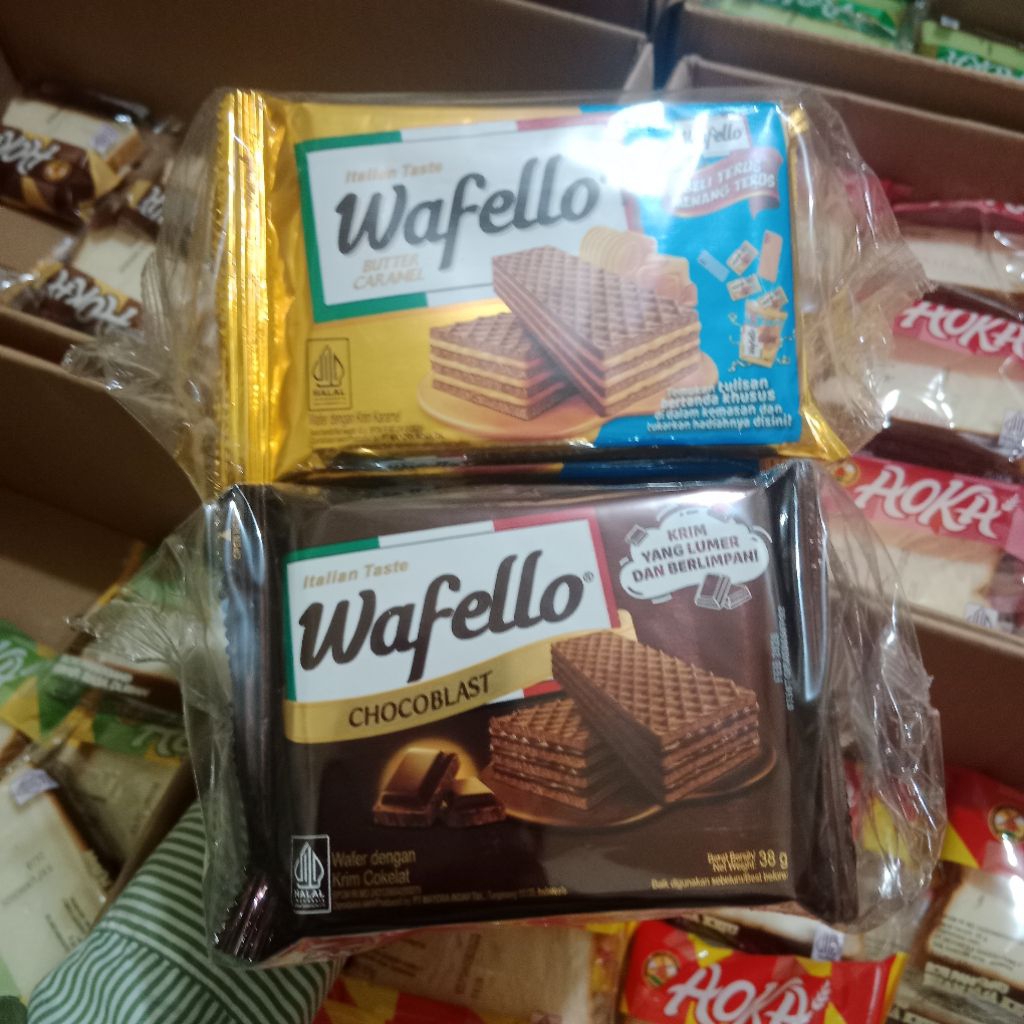 

RS Wafello (38g) Wafer Wafello rasa Butter Caramel dan Chocoblast isi 10pcs