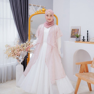 Delova Wardrobe -  LONG OUTER CANTILY Brokat Prada Premium Modern Casual Vintage Bordir Stylish | Outfit Atasan Wanita Rompi Vest Tali Renda Luaran Baju Pakaian Brukat Tulle Lace Tile Chantily untuk Kebaya Lebaran Raya