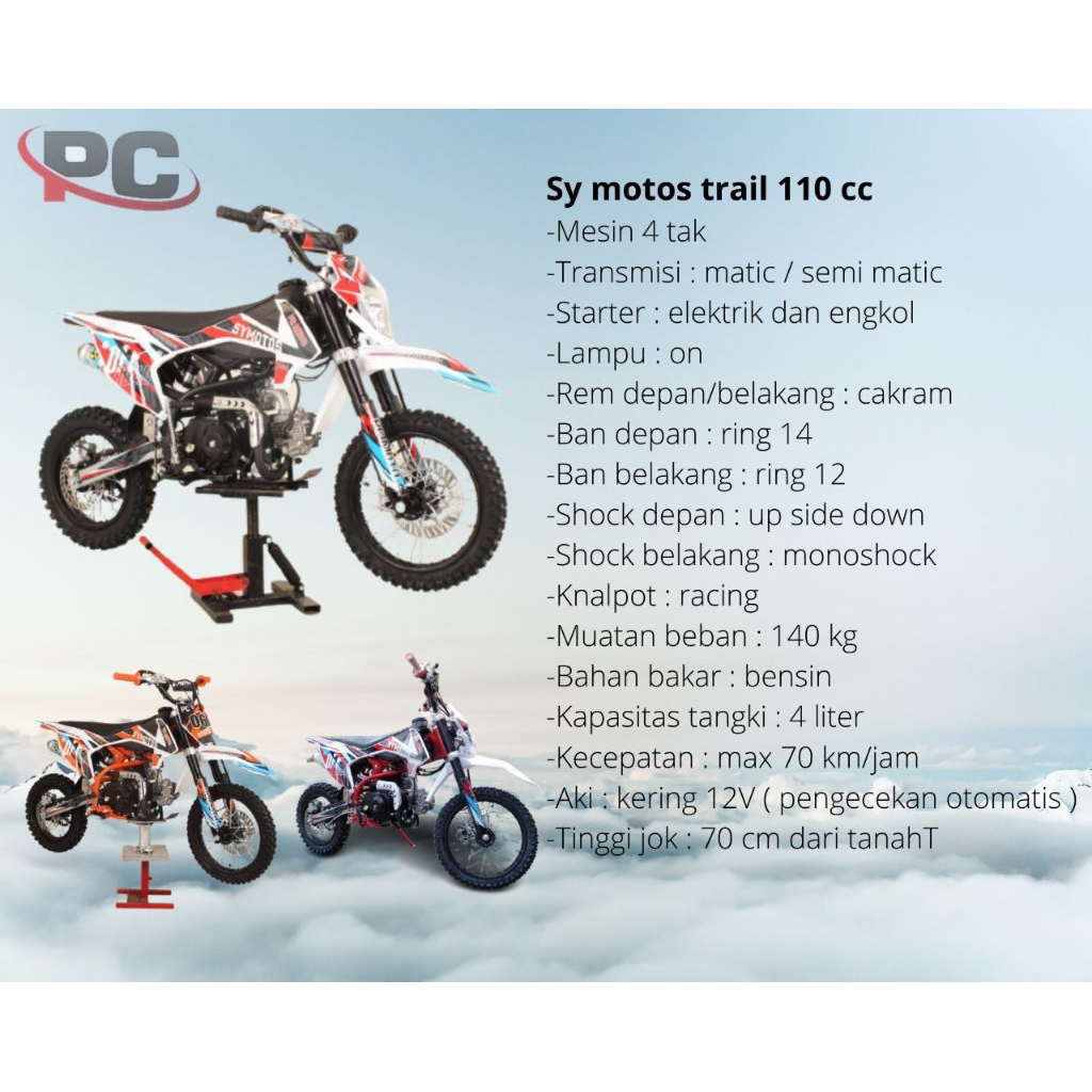 Medium Trail Sy Motos Trail 110cc PCSY Mainan Anak Motoran