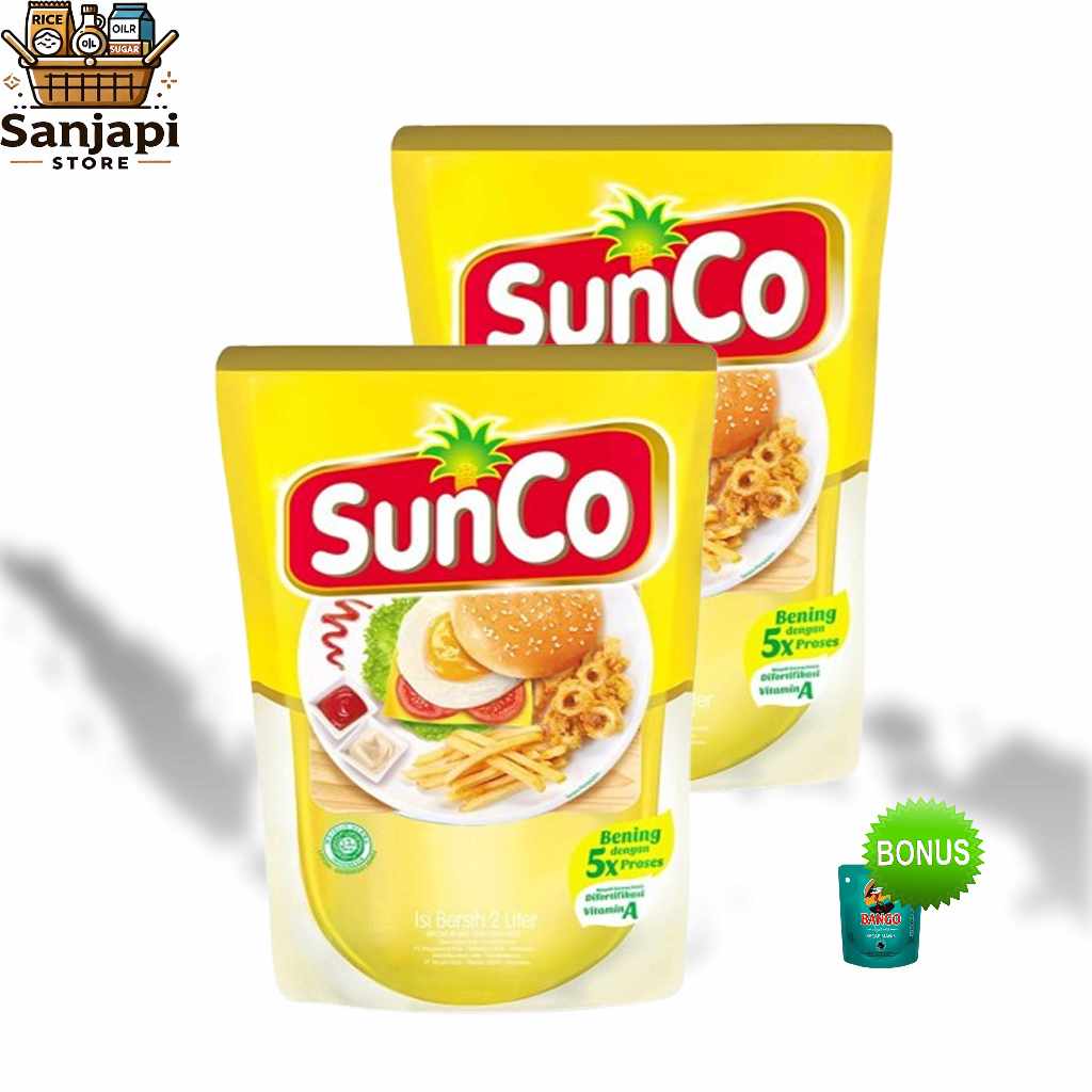 

(Paket Isi 2) SunCo Minyak Goreng 2 Liter Pouch + Bonus Kecap Bango 77g