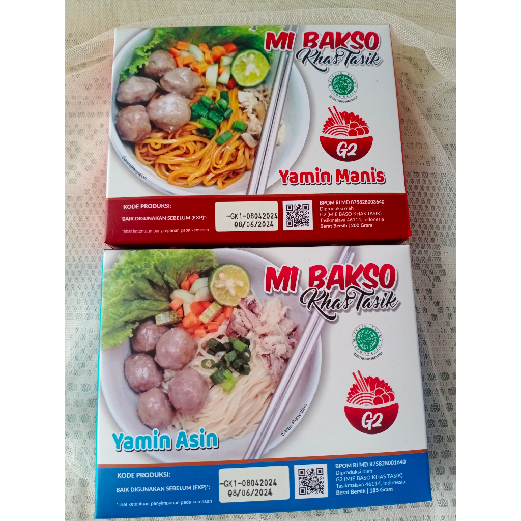 

Mie Baso Tasik G2 Kemasan Baru Yamin Manis Yamin Asin Halal MUI