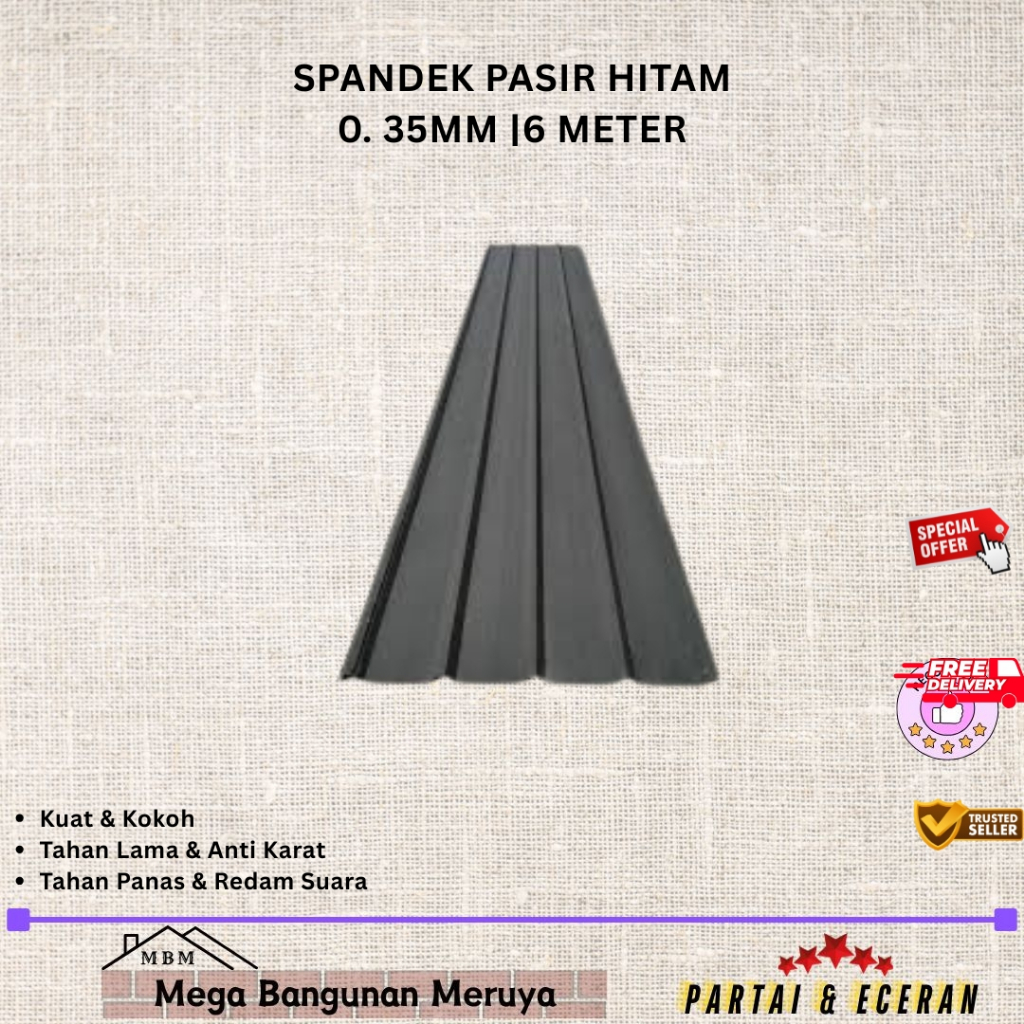 ATAP SPANDEK PASIR 0.35mm WARNA HITAM PANJANG |6 Meter