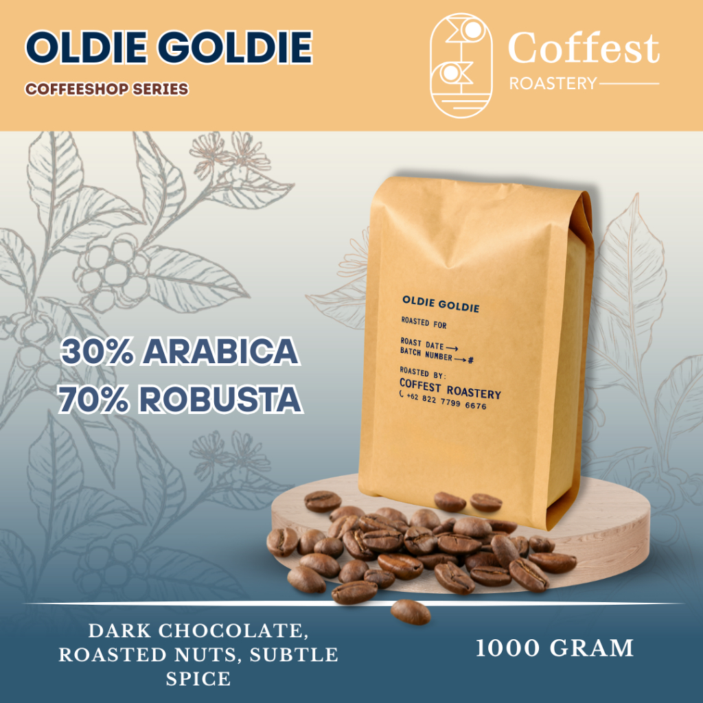 

Coffest Roastery - Oldie Goldie 1 kg - Roas Bean Biji Bubuk Kopi Blend 30/70 Arabika Robusta Grade 1