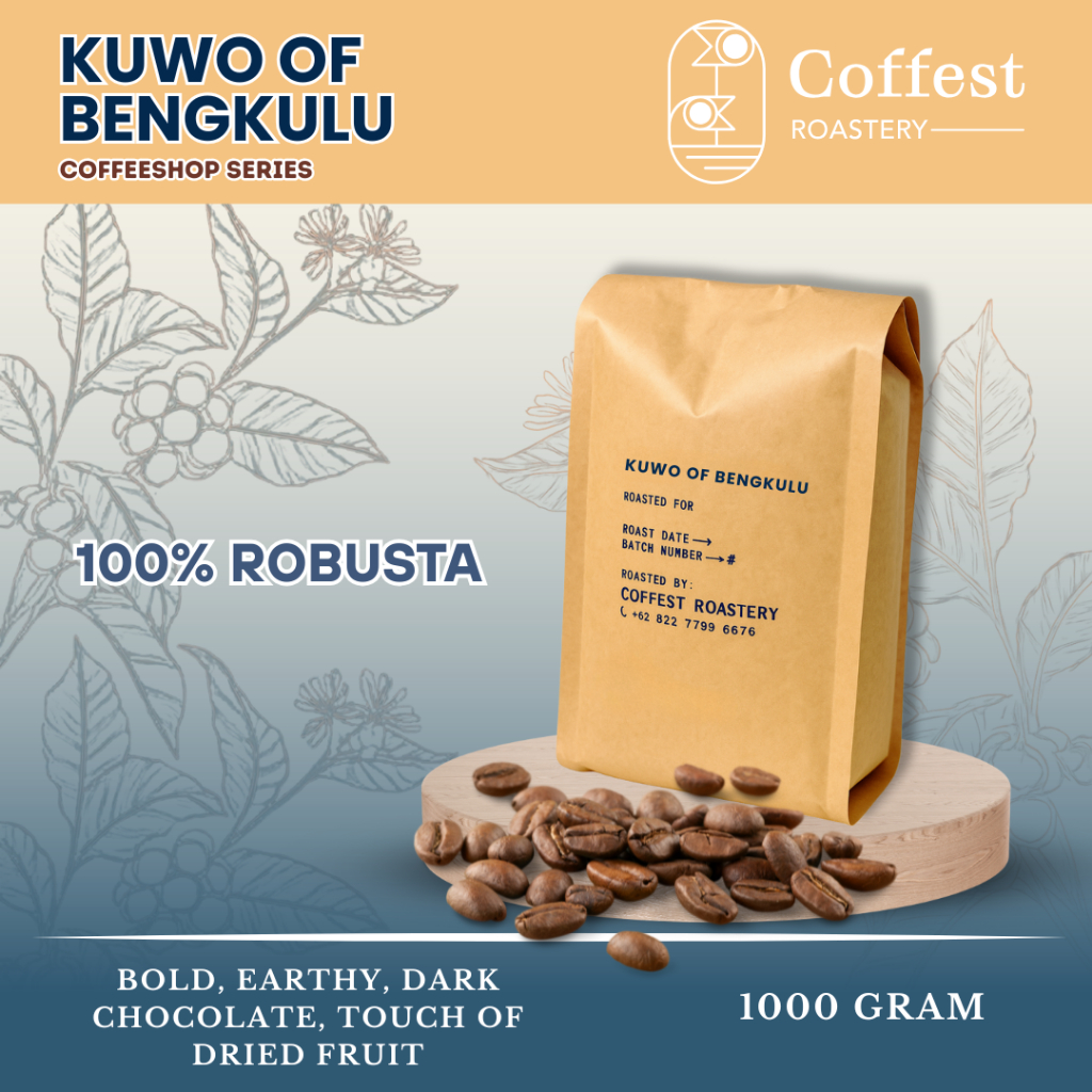 

Coffest Roastery - Kuwo of Bengkulu 1 kg - Roast Beans Biji Bubuk Kopi 100% Robusta Grade 1