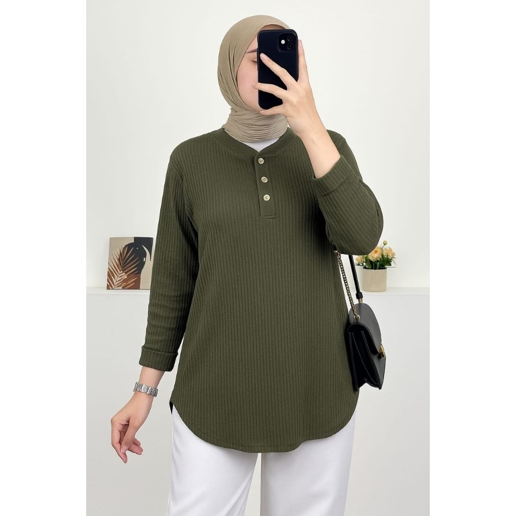 KAOS BAHAN WAFFEL WANITA/ATASAN LENGAN PANJANG/BLUS LENGAN PANJANG