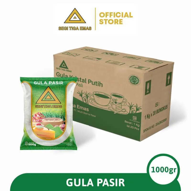 

Gula Pasir Premium Segitiga Emas kemasan Dus 20 x 1 KG