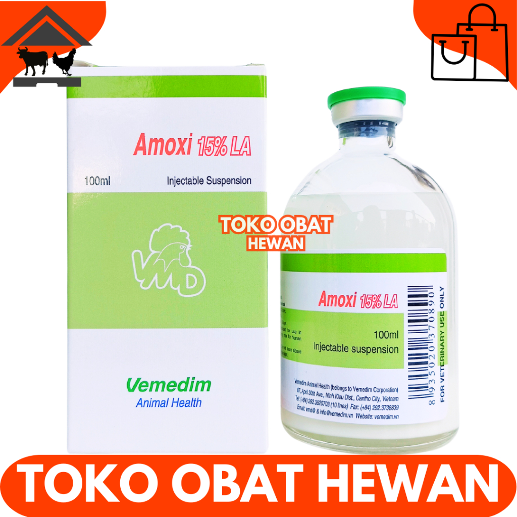 AMOXI 15% LA 100ML VEMEDIM - Obat Hewan Antibiotik Long Acting Ternak Like Betamox LA