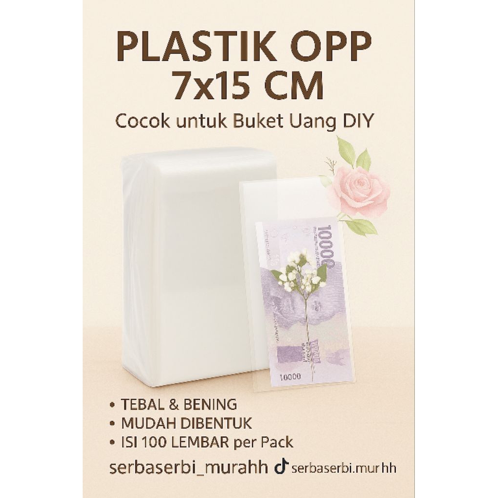 ￼PLASTIK OPP 7X15 CM  7 X 15 PLASTIK BENING PEREKAT ISI 100 PCS PLASTIK OPP UANG OPP LEM