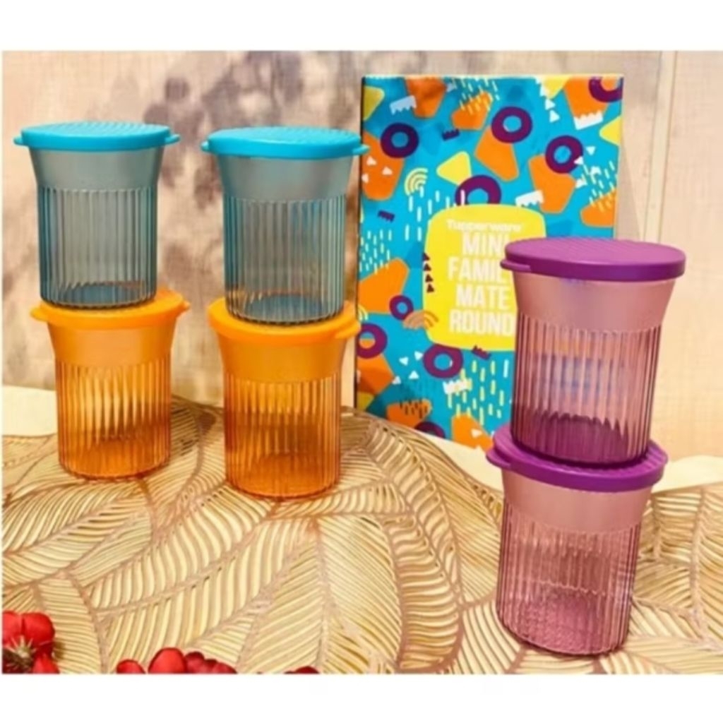 Tupperware Mini Family Mate Round set Toples kue kering bening wadah plastik tempat cemilan manisan 