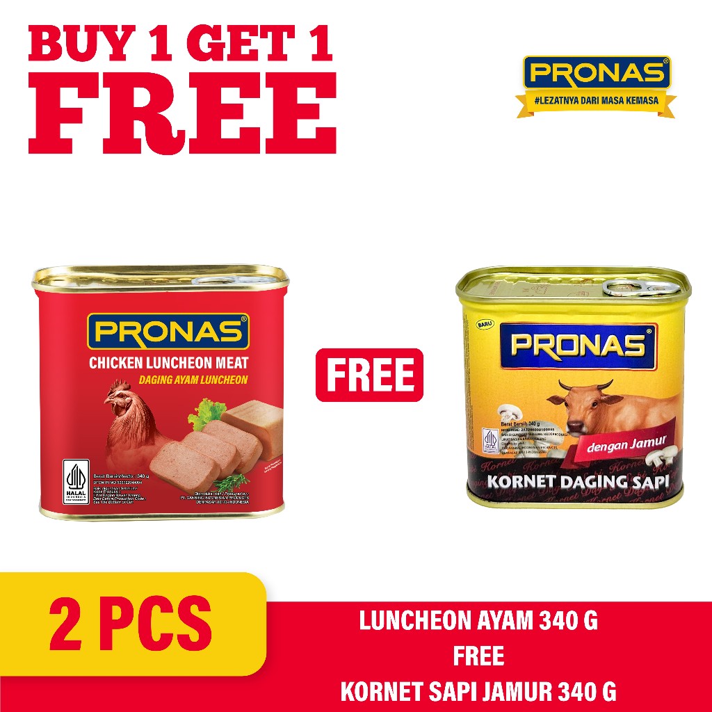 

[BUY 1 GET 1] PRONAS Luncheon Ayam 340 g Free Kornet Sapi Jamur 340 g